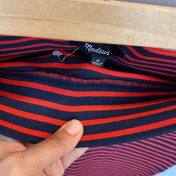 Madewell "Poppy" Navy Blue Red Striped Jersey Knit Pencil Skirt Bodycon - Picture 7 of 9
